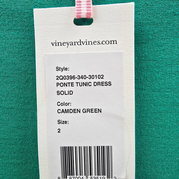 Vineyard Vines Dress Camden Green Solid Women's Size 2 Long Sleeve V-Neck - Picture 8 of 9